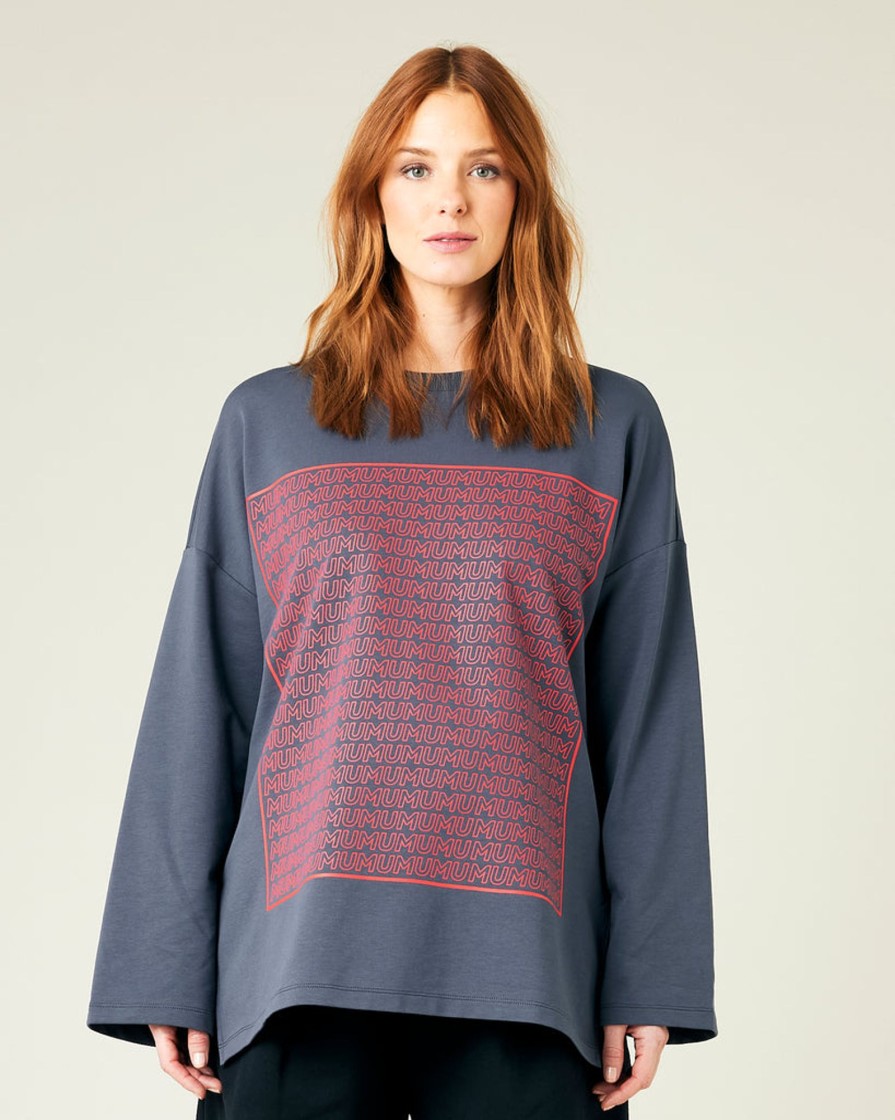 Tops & Bottoms Beyond Nine | Huxley Printed Cotton Jersey Top Storm Blue