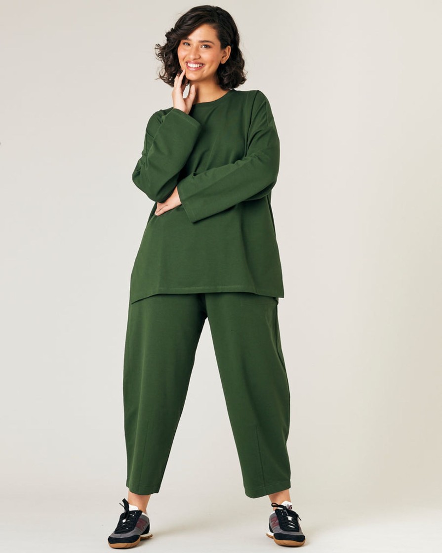 Tops & Bottoms Beyond Nine | Huxley Cotton Jersey Trousers Kombu Green