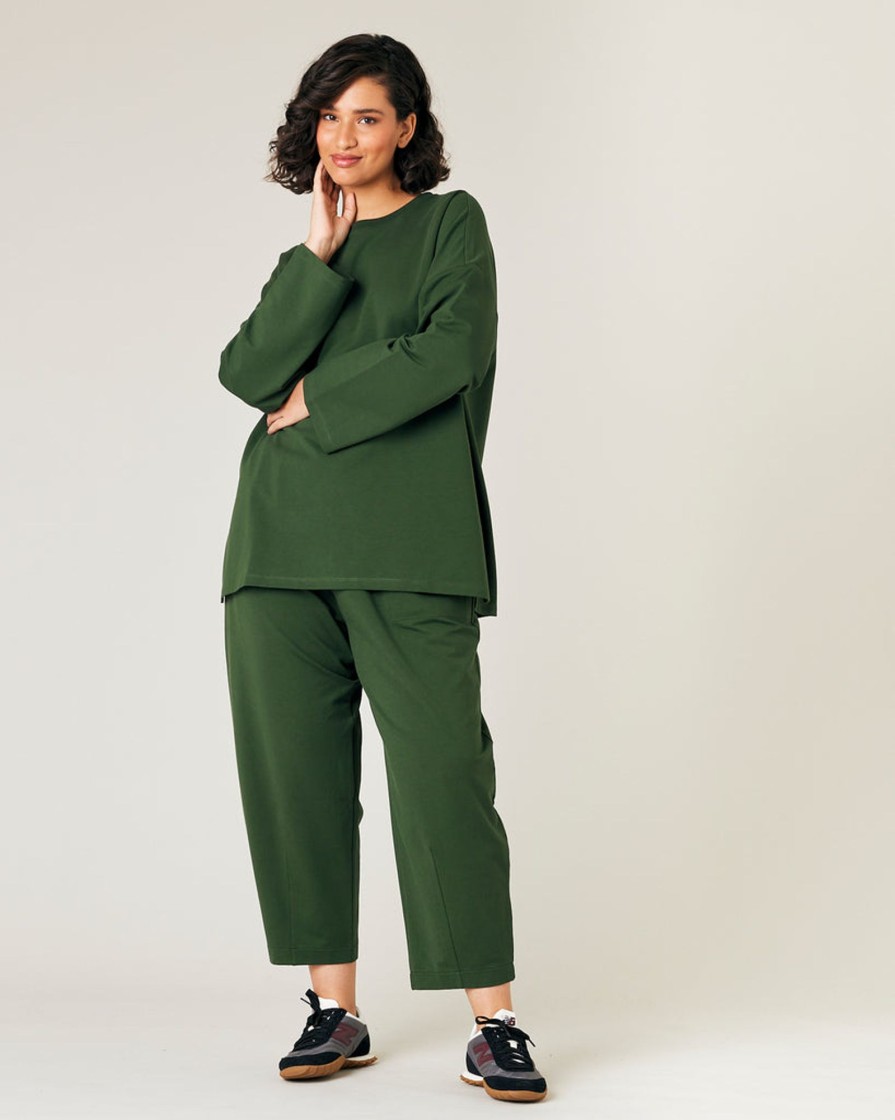 Tops & Bottoms Beyond Nine | Huxley Cotton Jersey Trousers Kombu Green