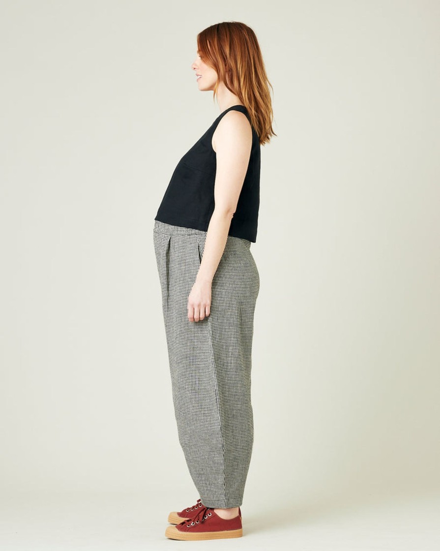 Tops & Bottoms Beyond Nine | Daisy Stone Micro Gingham Linen Trousers Black