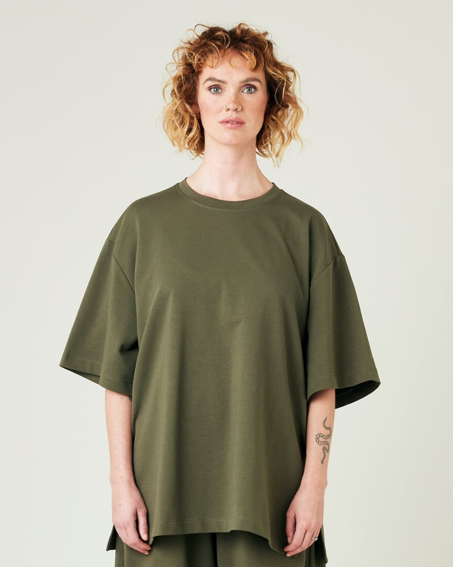 Tops & Bottoms Beyond Nine | Jude Cotton Jersey Short Drop Sleeve Top Olive