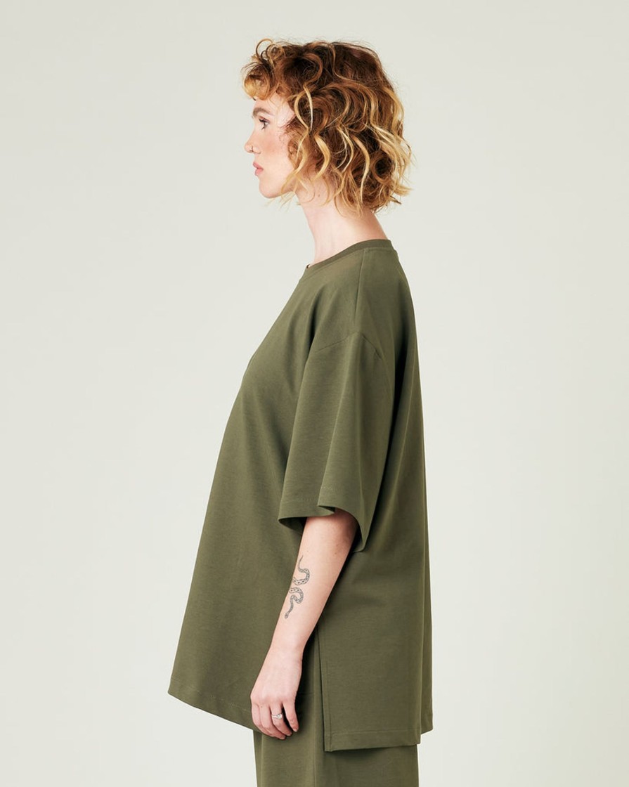 Tops & Bottoms Beyond Nine | Jude Cotton Jersey Short Drop Sleeve Top Olive