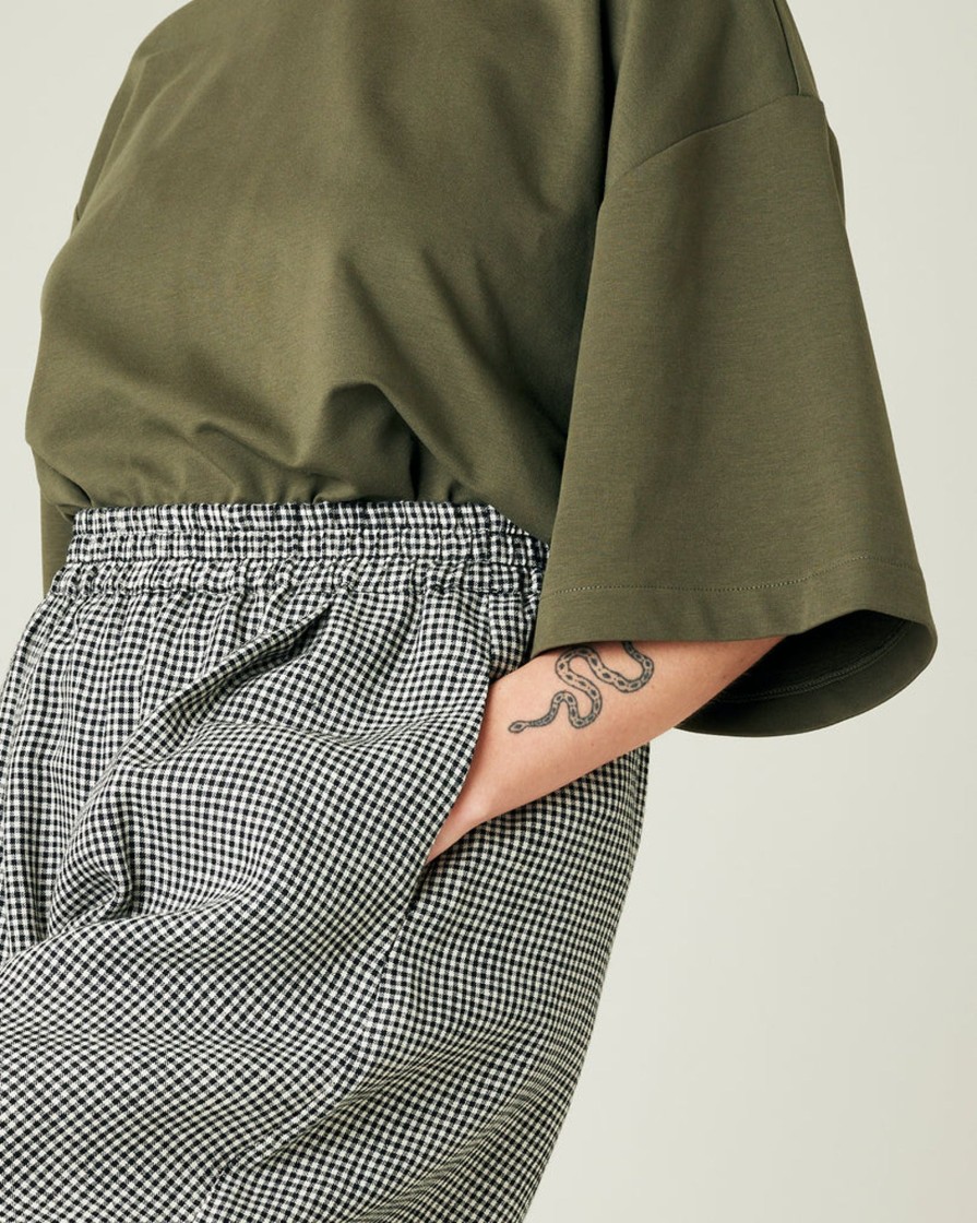 Tops & Bottoms Beyond Nine | Daisy Stone Micro Gingham Linen Trousers Black  — Maternsclothes