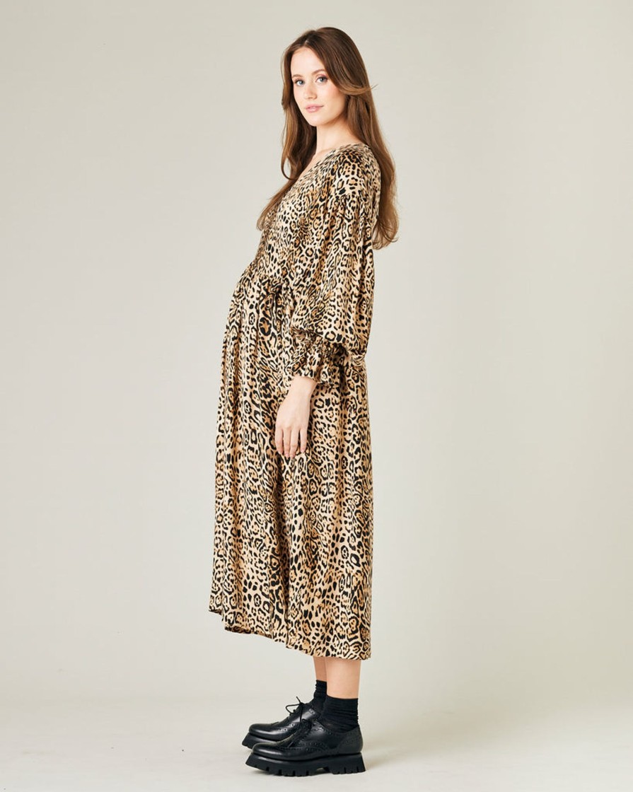 Jumpsuits & Dresses Beyond Nine | Finley Cupro Wrap Dress Leopard Print