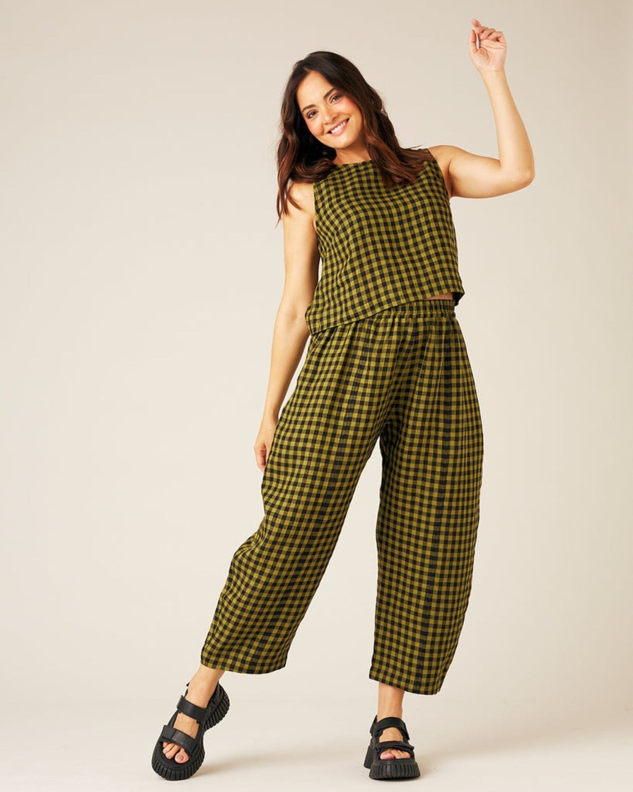 Tops & Bottoms Beyond Nine | Esme Linen Top - Green Gingham Green & Black Gingham