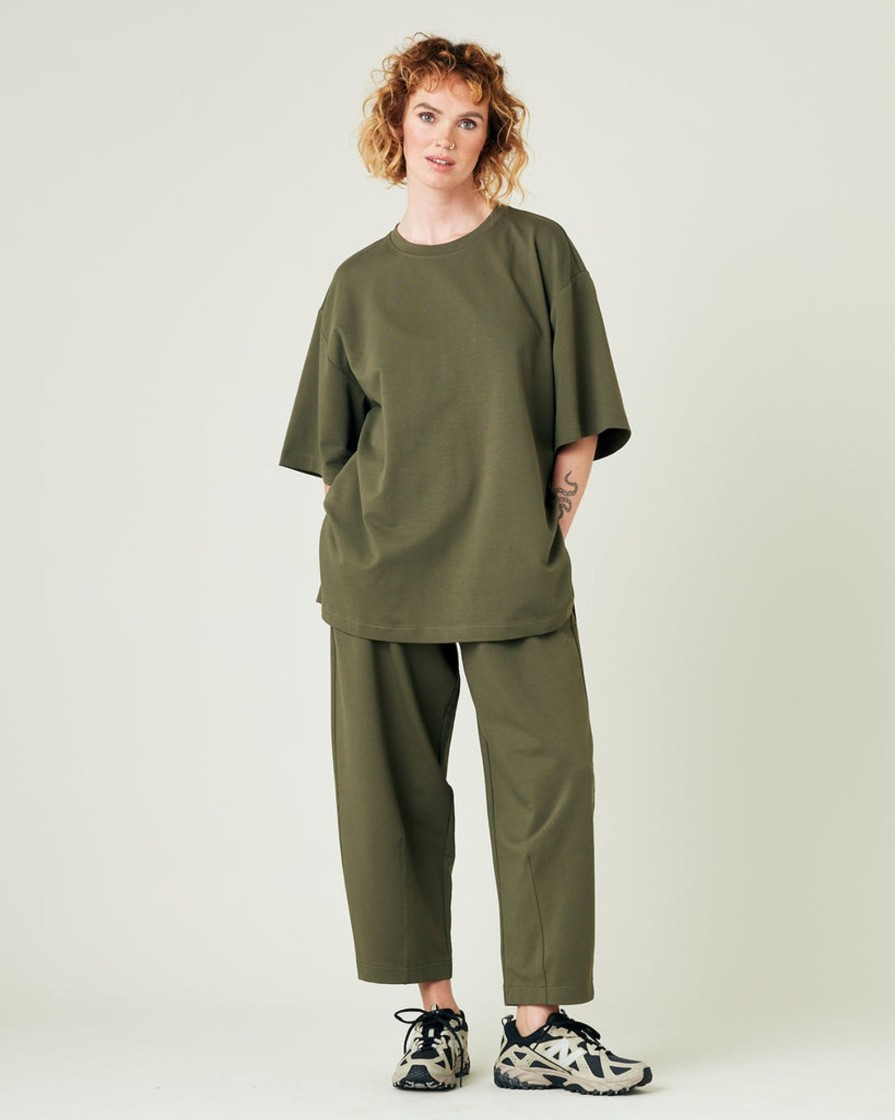 Tops & Bottoms Beyond Nine | Huxley Olive Cotton Jersey Trousers Slate