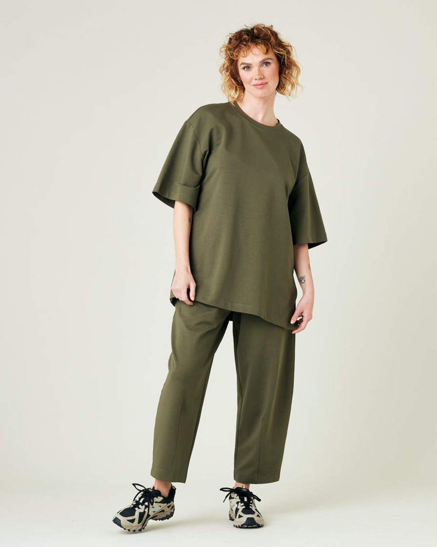 Tops & Bottoms Beyond Nine | Huxley Olive Cotton Jersey Trousers Slate