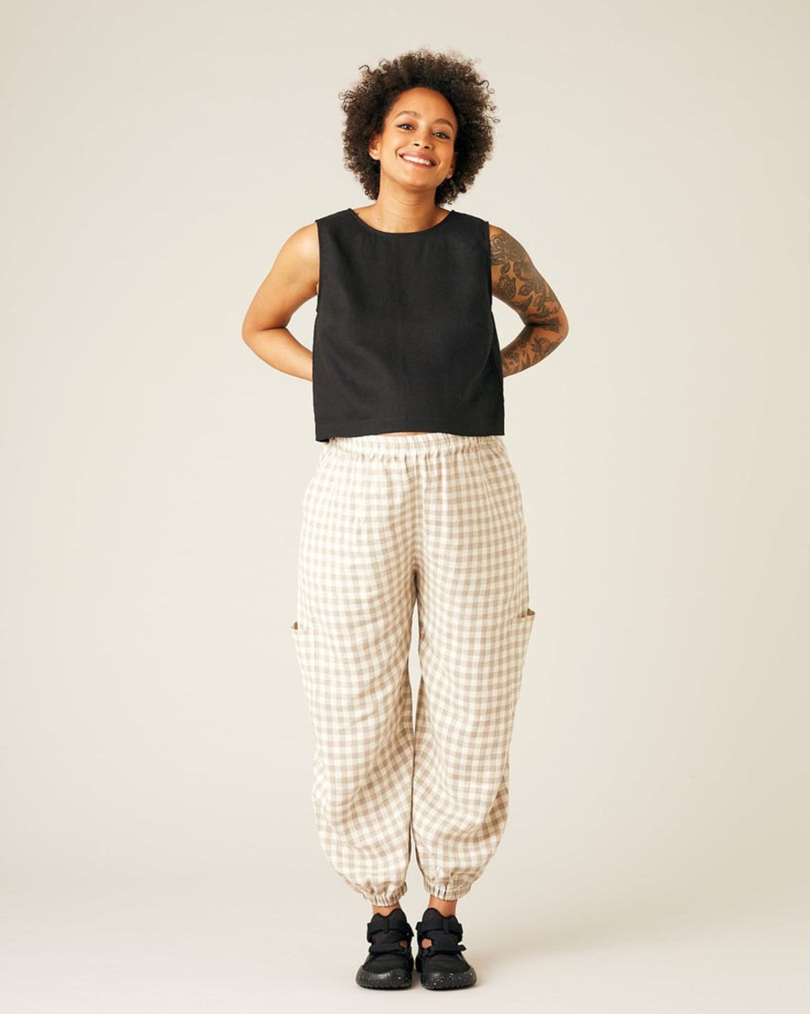 Tops & Bottoms Beyond Nine | Yoli Linen Trousers Natural Gingham