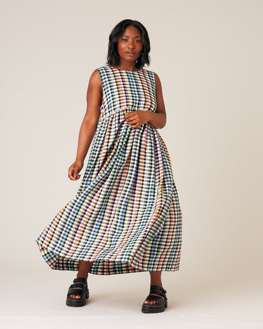 Jumpsuits & Dresses Beyond Nine | Quinn Dress - Small Rainbow Check Rainbow Gingham