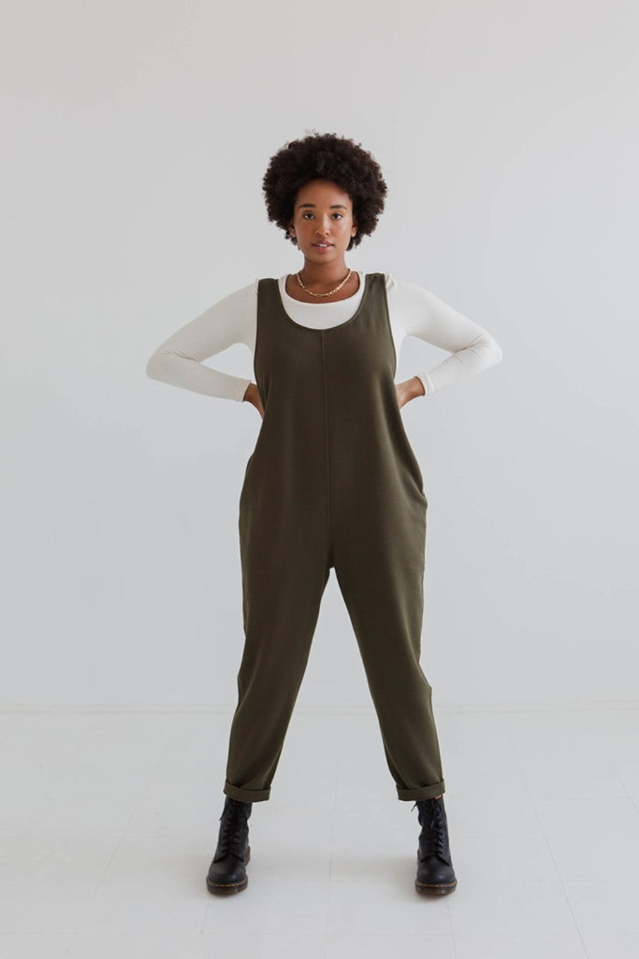 Jumpsuits & Dresses Beyond Nine | Laura 100% Organic Cotton Jumpsuit Olive