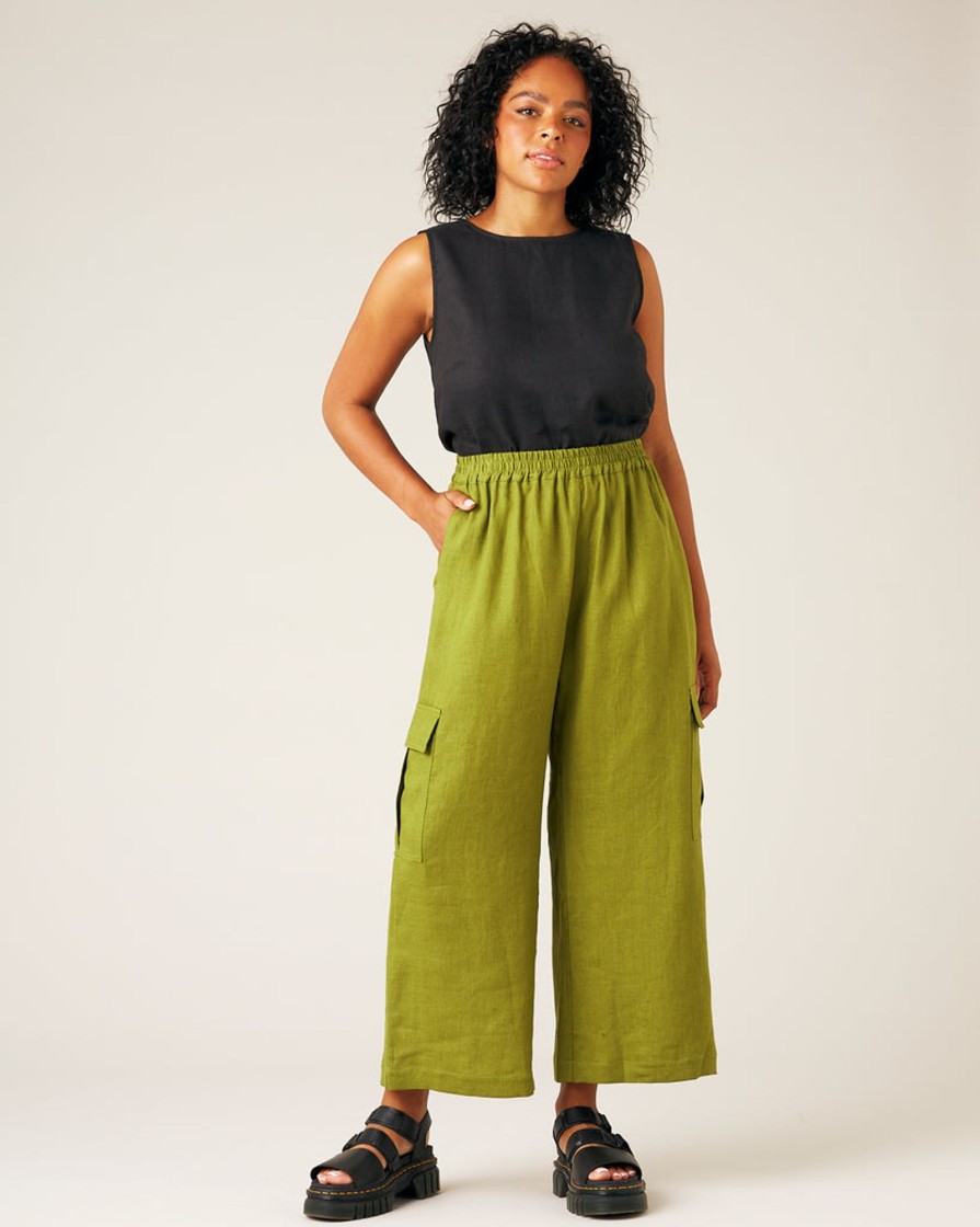 Tops & Bottoms Beyond Nine | Orla Wide Leg Linen Trousers Pea Pod