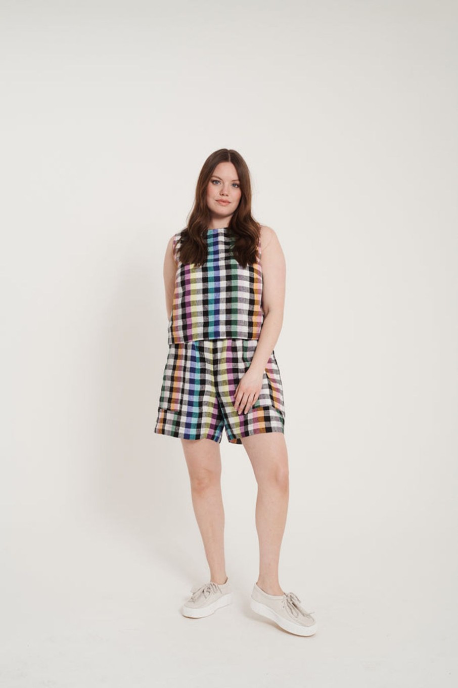 Tops & Bottoms Beyond Nine | Ari Shorts Big Rainbow Gingham