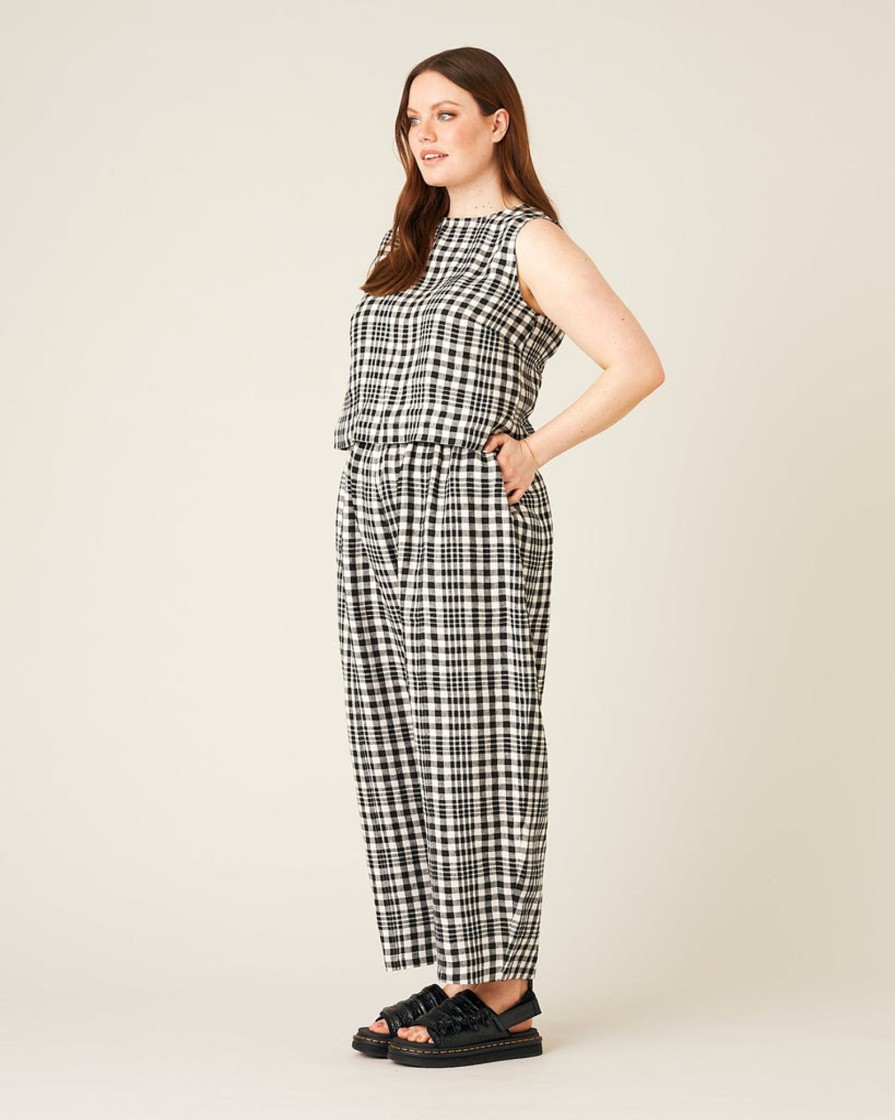 Tops & Bottoms Beyond Nine | Esme Linen Top Mono Check