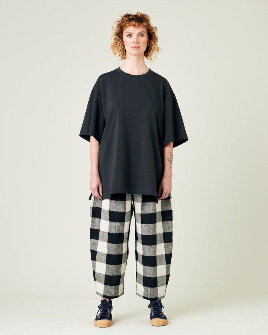 Tops & Bottoms Beyond Nine | Mabel Stone & Black Linen Trousers Mega Check