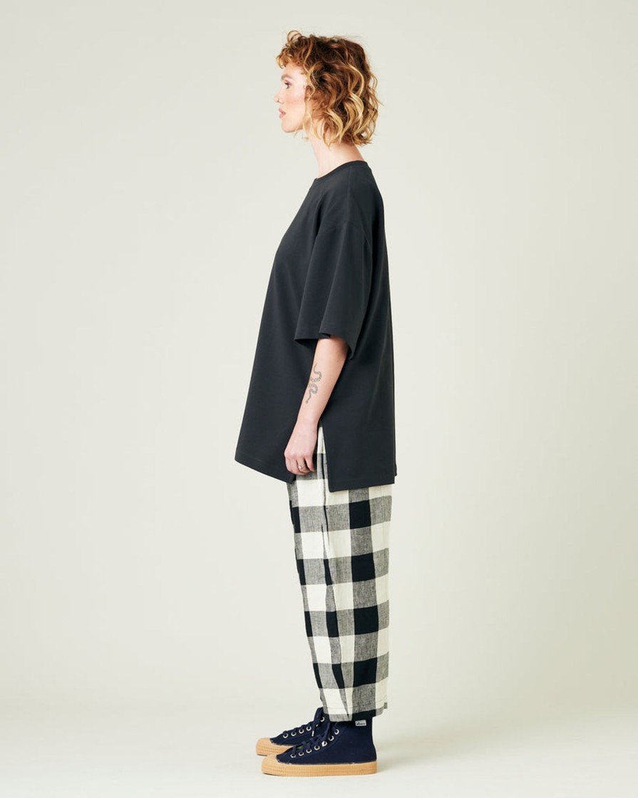 Tops & Bottoms Beyond Nine | Mabel Stone & Black Linen Trousers Mega Check