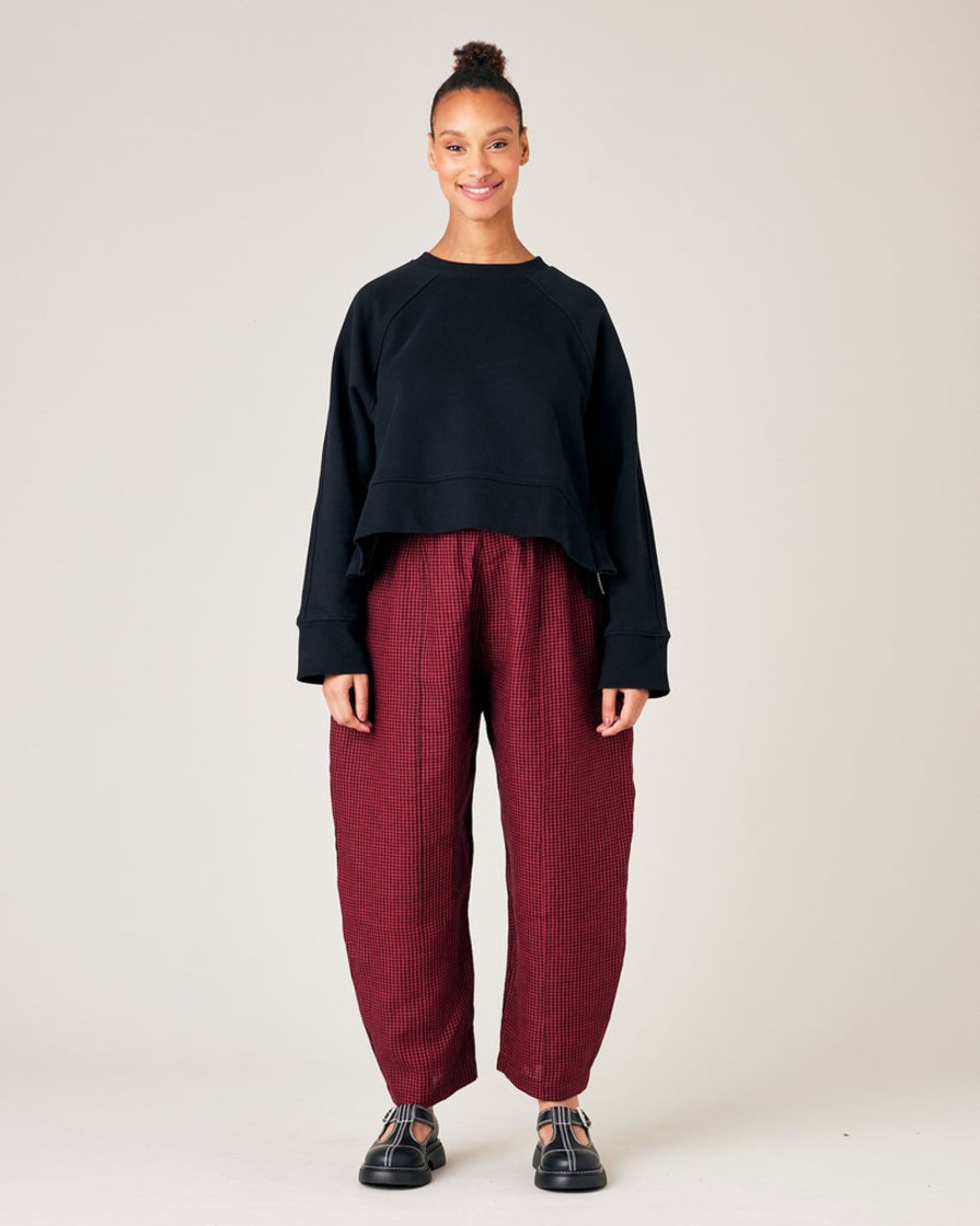 Tops & Bottoms Beyond Nine | Mabel Red And Black Gingham Linen Trousers Red & Black Micro Gingham