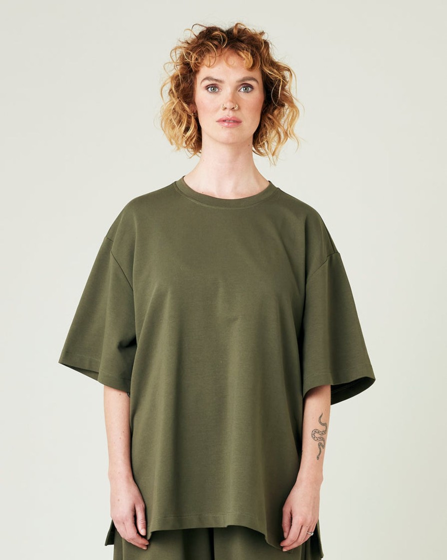 Tops & Bottoms Beyond Nine | Jude Cotton Jersey Short Drop Sleeve Top Olive