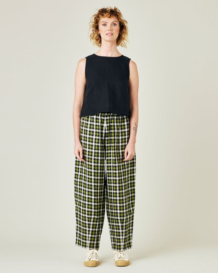 Tops & Bottoms Beyond Nine | Huxley Olive, Black & Ecru Check Linen Trousers Olive, Black And Ecru