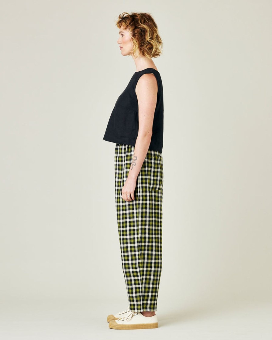 Tops & Bottoms Beyond Nine | Huxley Olive, Black & Ecru Check Linen Trousers Olive, Black And Ecru