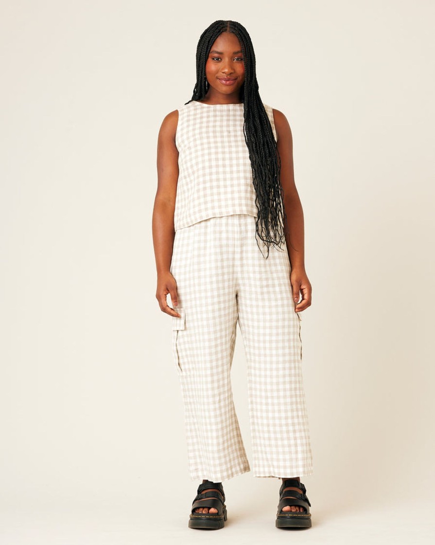 Tops & Bottoms Beyond Nine | Orla Wide Leg Linen Trousers Natural Gingham