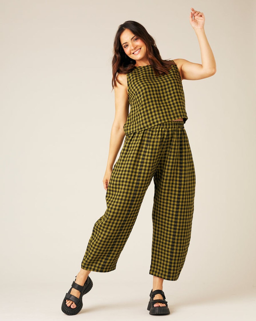 Tops & Bottoms Beyond Nine | Esme Linen Top - Green Gingham Green & Black Gingham