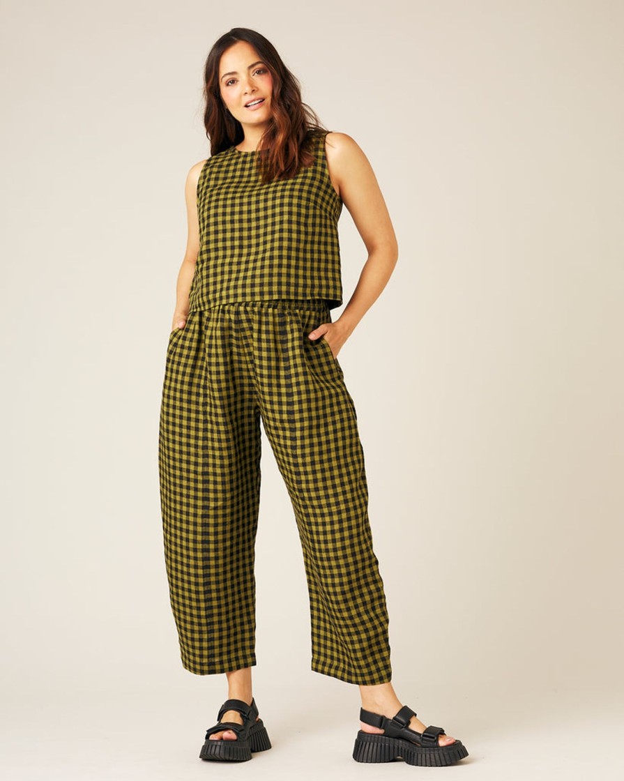 Tops & Bottoms Beyond Nine | Esme Linen Top - Green Gingham Green & Black Gingham