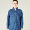 Tops & Bottoms Beyond Nine | Moxie Mid Blue Wash Denim Shirt