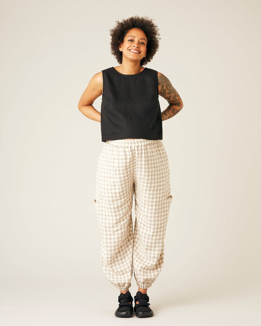 Tops & Bottoms Beyond Nine | Yoli Linen Trousers Natural Gingham