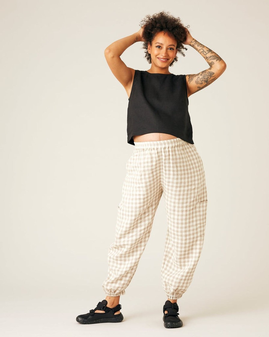 Tops & Bottoms Beyond Nine | Yoli Linen Trousers Natural Gingham