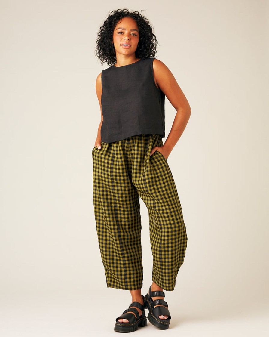 Tops & Bottoms Beyond Nine | Mabel Linen Trousers - Green Gingham Green & Black Gingham