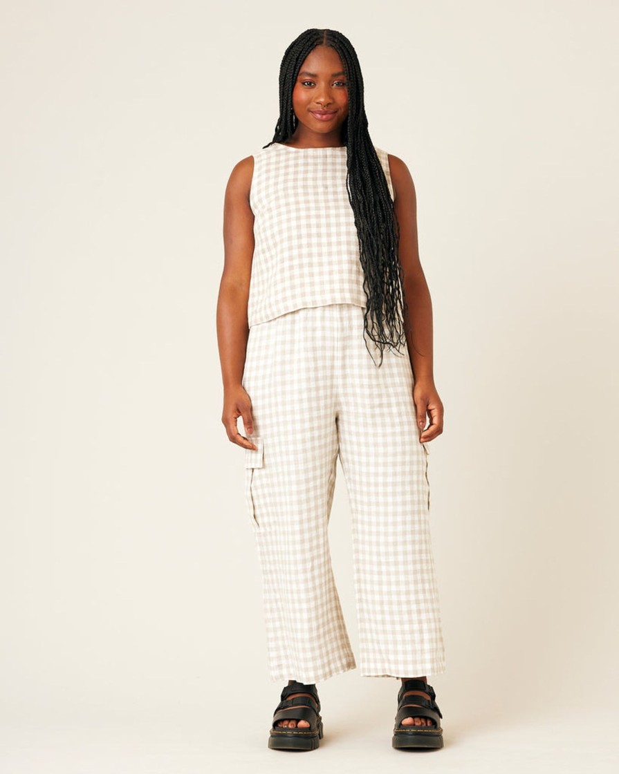 Tops & Bottoms Beyond Nine | Orla Wide Leg Linen Trousers Natural Gingham