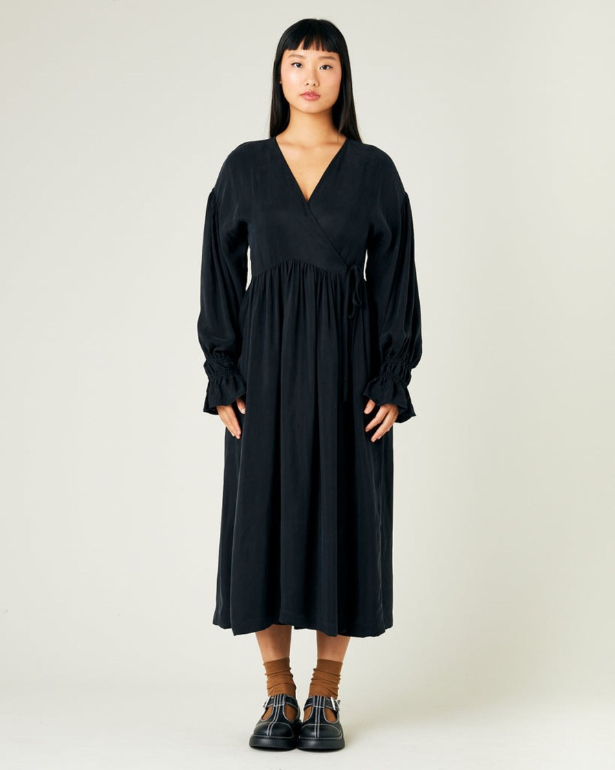 Jumpsuits & Dresses Beyond Nine | Finley Cupro Wrap Dress Black