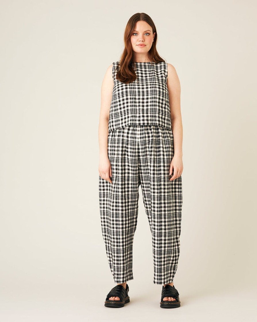 Tops & Bottoms Beyond Nine | Esme Linen Top Mono Check