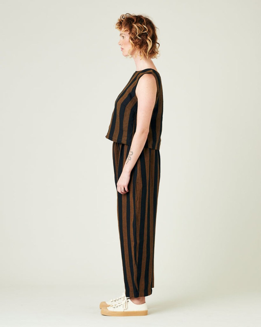 Tops & Bottoms Beyond Nine | Mabel Trousers Rust And Black Stripe Linen