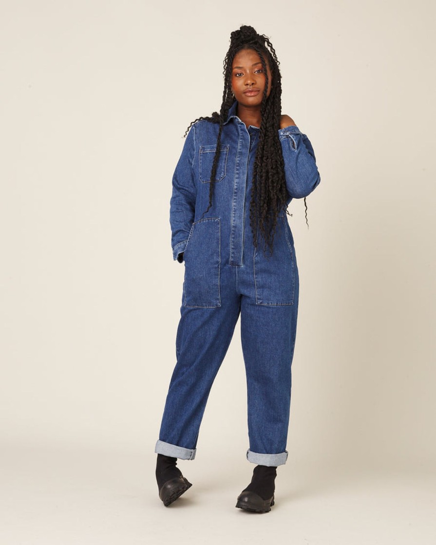 Jumpsuits & Dresses Beyond Nine | Denim Coverall Mid Blue