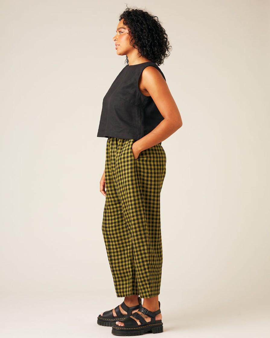 Tops & Bottoms Beyond Nine | Mabel Linen Trousers - Green Gingham Green & Black Gingham