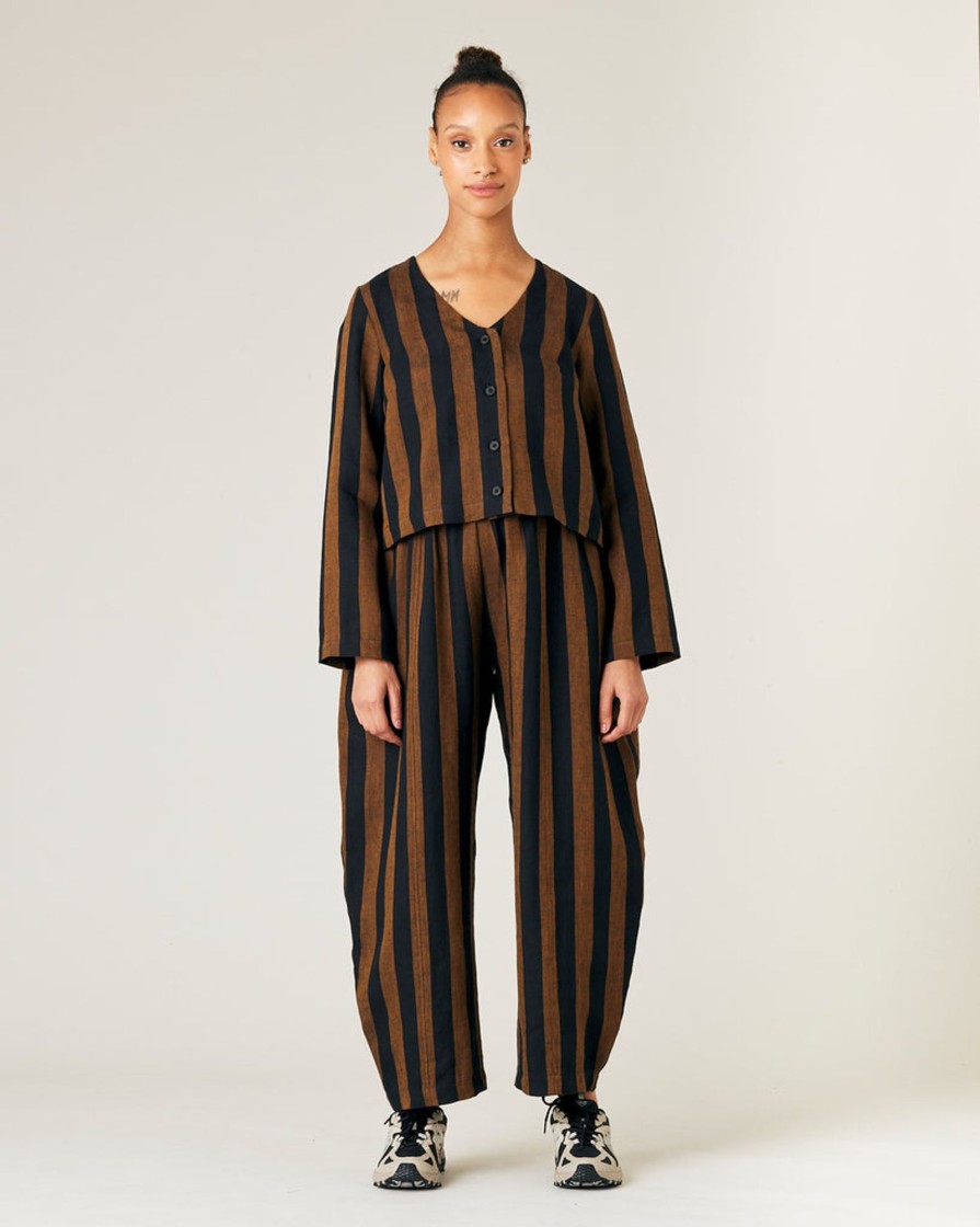 Tops & Bottoms Beyond Nine | Sidney Top Rust And Black Stripe Linen