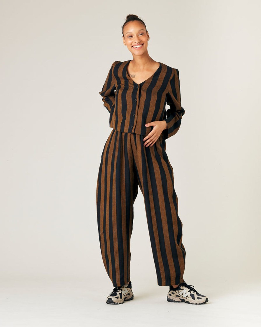 Tops & Bottoms Beyond Nine | Sidney Top Rust And Black Stripe Linen