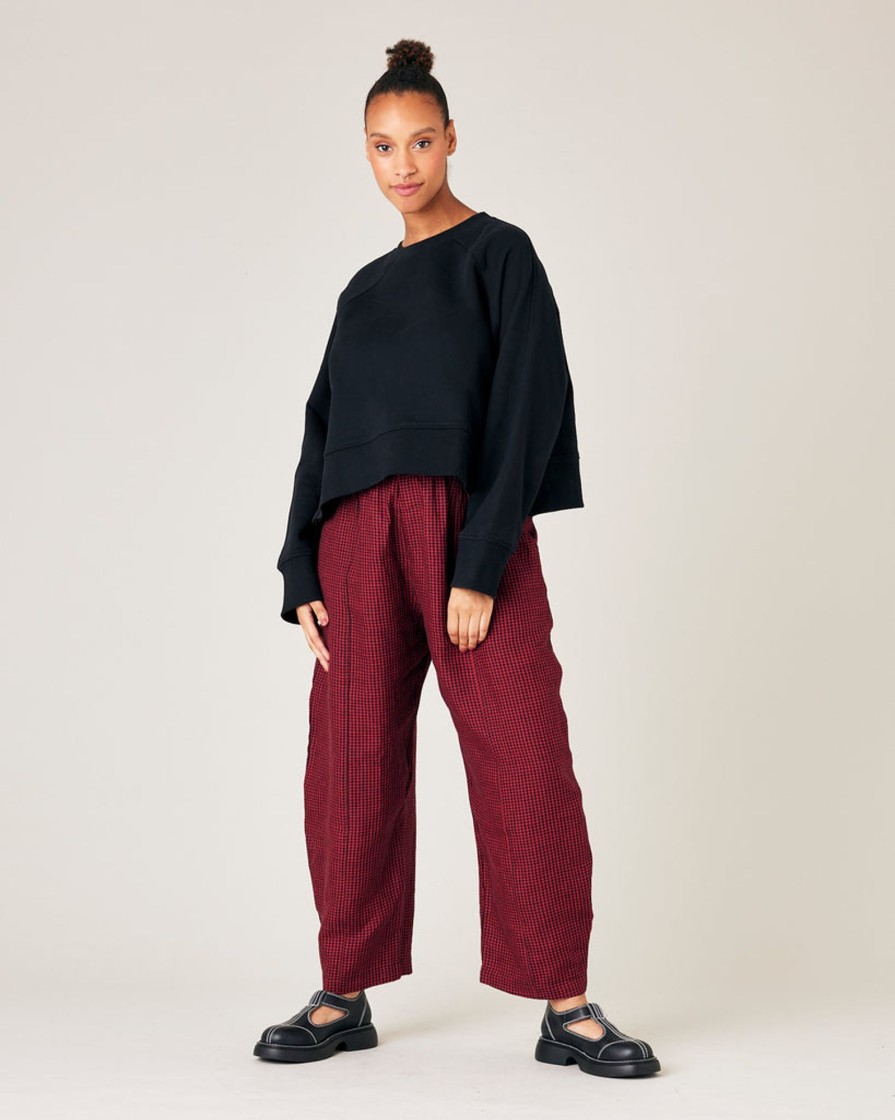 Tops & Bottoms Beyond Nine | Mabel Red And Black Gingham Linen Trousers Red & Black Micro Gingham