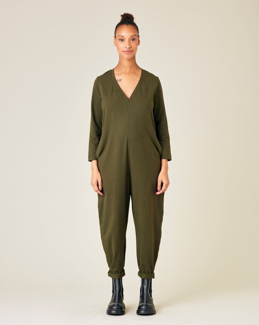 Jumpsuits & Dresses Beyond Nine | Milly Cotton Jersey Jumpsuit With Pockets Olive