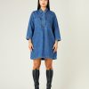 Jumpsuits & Dresses Beyond Nine | Drew Mid Blue Wash Denim Dress Mid Wash