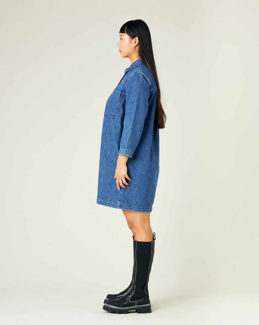 Jumpsuits & Dresses Beyond Nine | Drew Mid Blue Wash Denim Dress Mid Wash