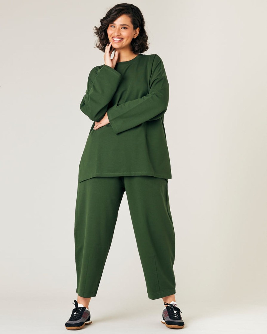 Tops & Bottoms Beyond Nine | Huxley Cotton Jersey Trousers Kombu Green