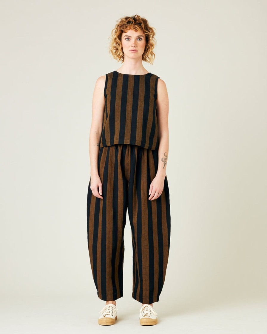 Tops & Bottoms Beyond Nine | Mabel Trousers Rust And Black Stripe Linen