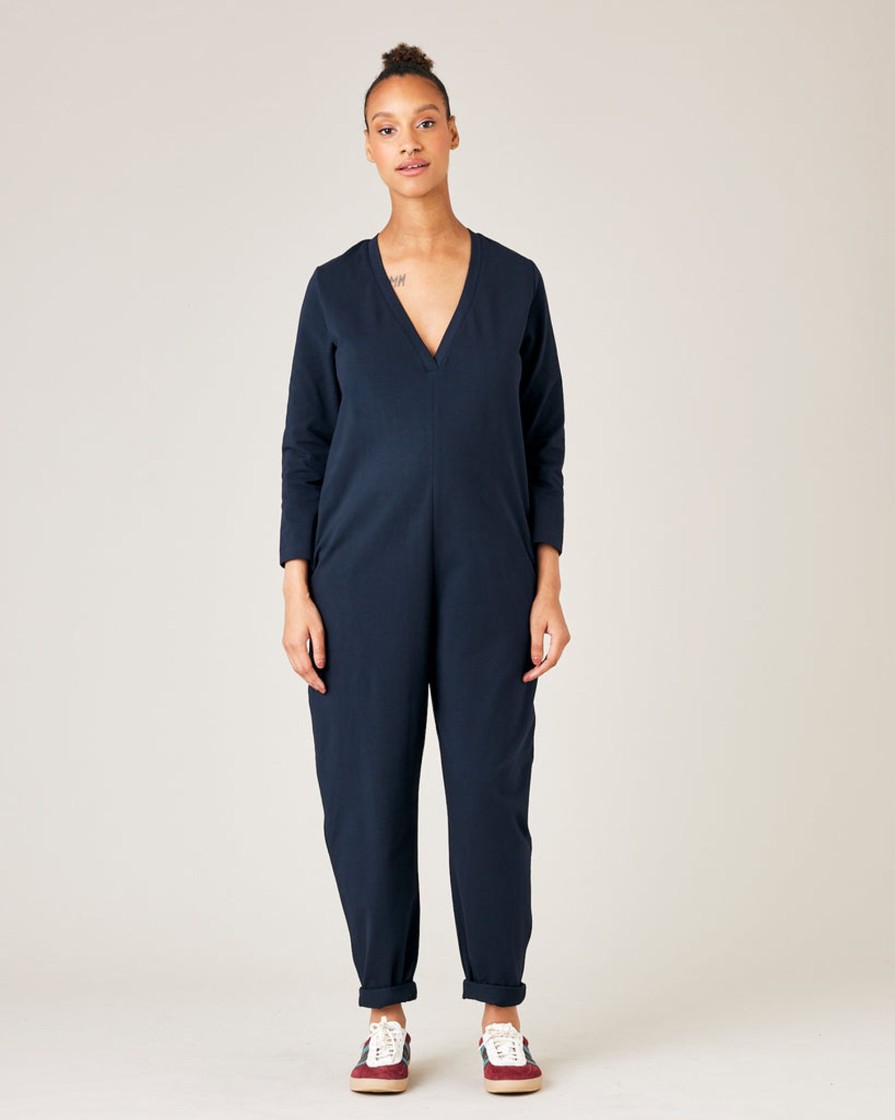 Jumpsuits & Dresses Beyond Nine | Milly Cotton Jersey Jumpsuit With Pockets Navy