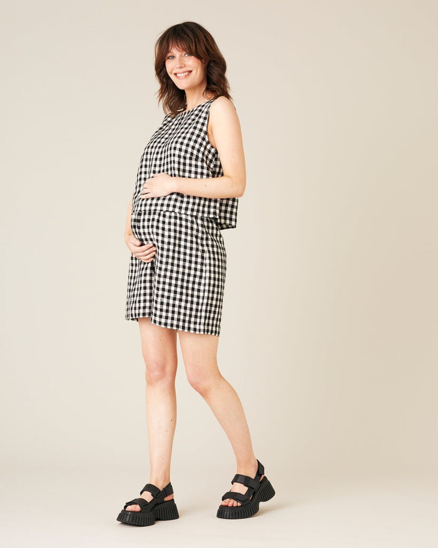 Tops & Bottoms Beyond Nine | Esme Linen Top Black And White Gingham