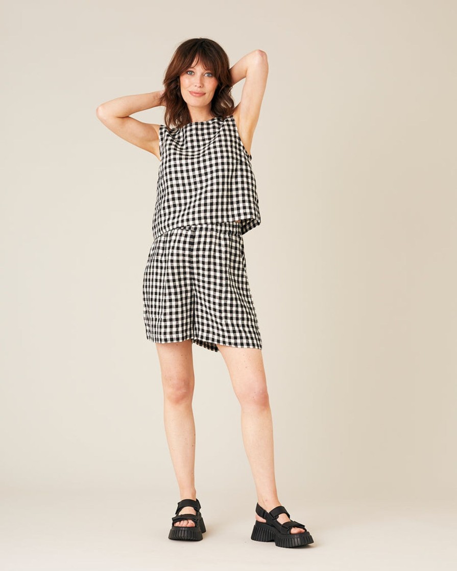 Tops & Bottoms Beyond Nine | Esme Linen Top Black And White Gingham